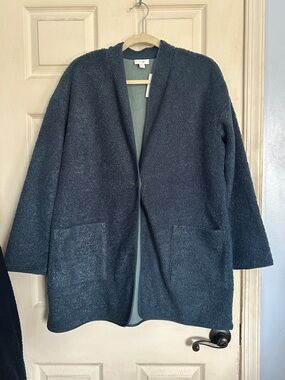 J. Jill PURE JILL blue fleece lined long sleeve Sherpa jacket size Medium